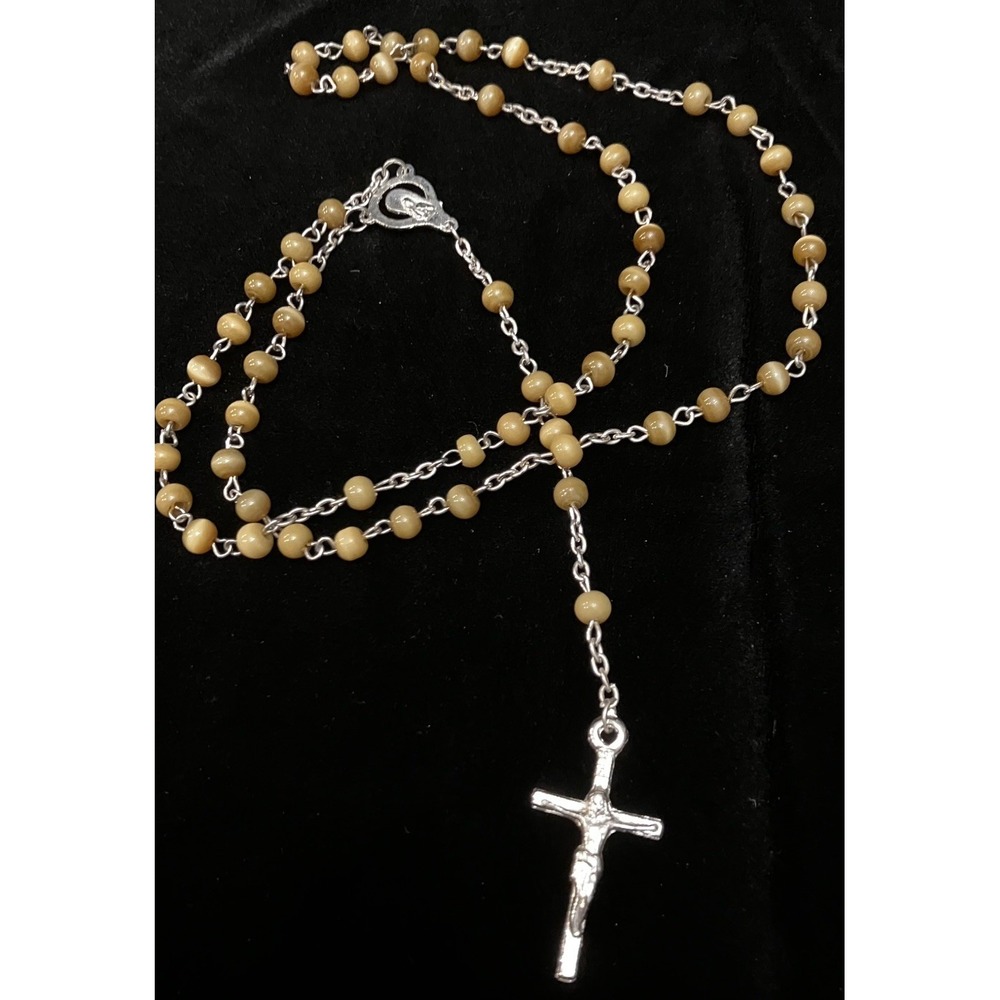 Jerusalem Israel Amber Tigers Eye Rosary Beads Religious Catholic Crucifix